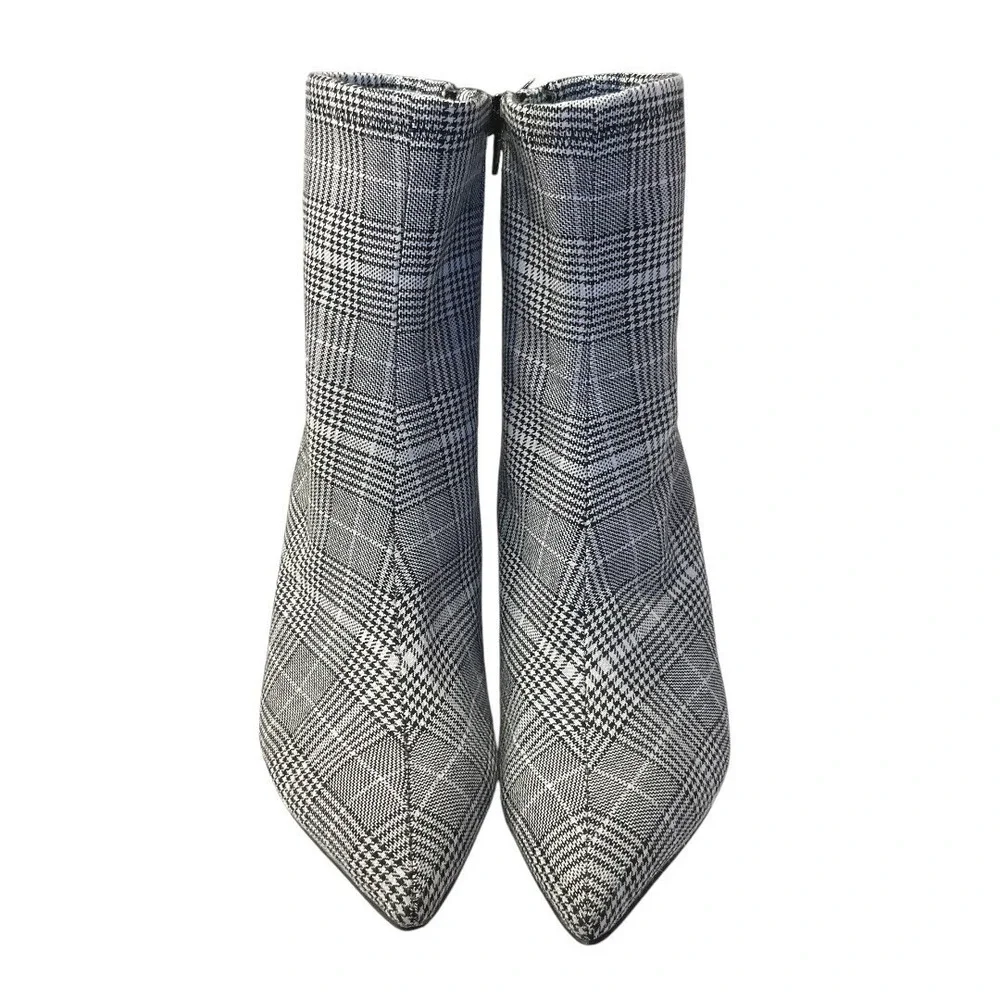 Jeffrey Campbell Glen Plaid Ankle Boot Womens 7.5 Pointed Toe Block Heel Booties